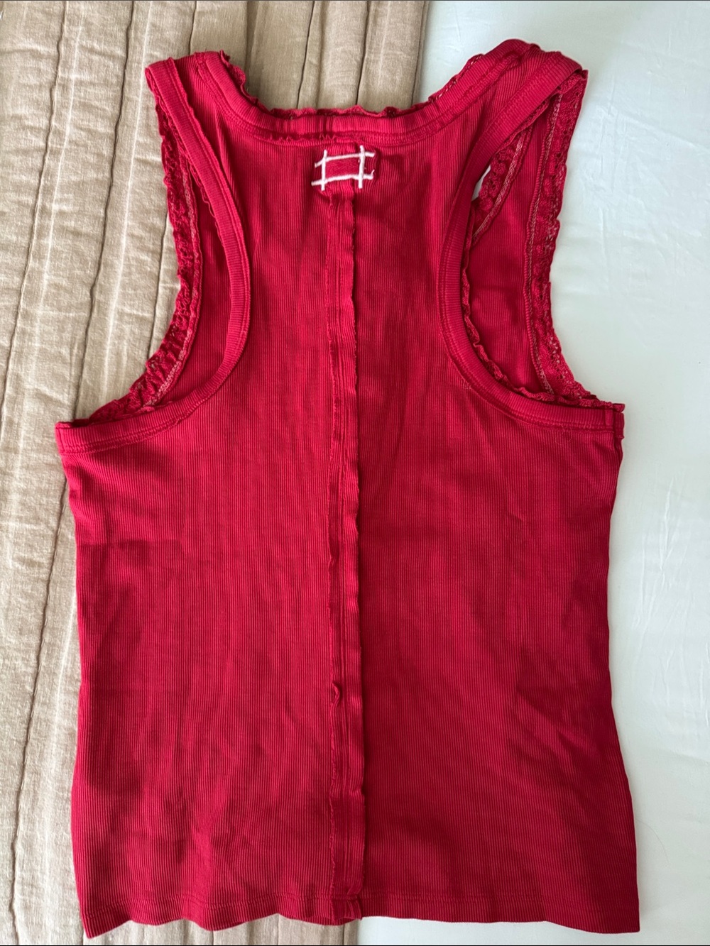 NWT We The Free Red Ribbed Lettuce-Edge Tank - Picture 3 of 3